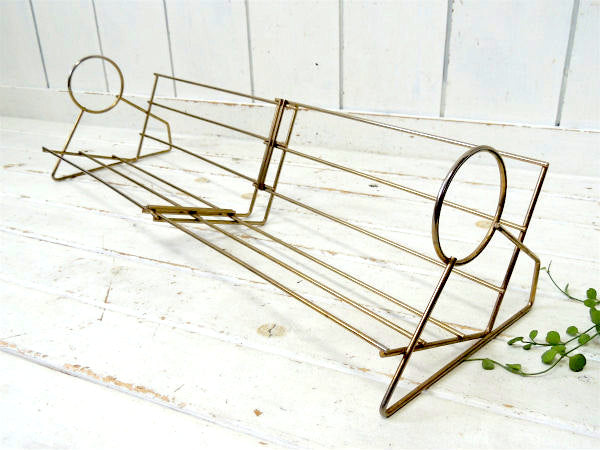 【ミッドセンチュリー】ゴールド色・メタル製・伸縮式・ヴィンテージ・ブックスタンド/本立て USA