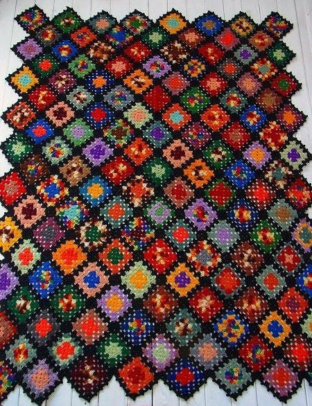 ハンドメイド・モチーフ編み・アンティーク・グラニーブランケット/ニットブランケット　USA