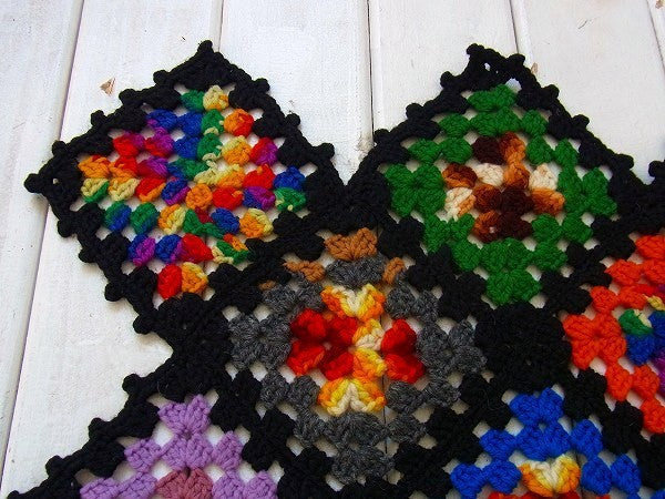 ハンドメイド・モチーフ編み・アンティーク・グラニーブランケット/ニットブランケット　USA