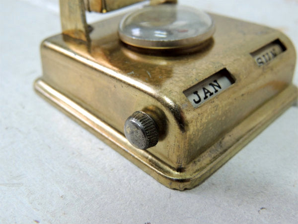 ゴールドトーン・温度計付き・回転式・卓上・アンティーク・デスクカレンダー・店内装飾