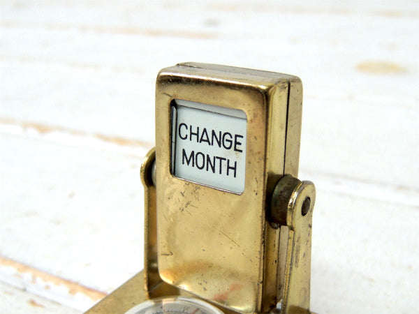 ゴールドトーン・温度計付き・回転式・卓上・アンティーク・デスクカレンダー・店内装飾