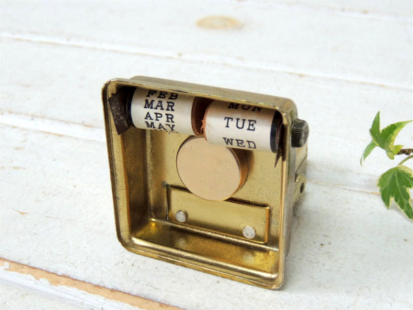 ゴールドトーン・温度計付き・回転式・卓上・アンティーク・デスクカレンダー・店内装飾