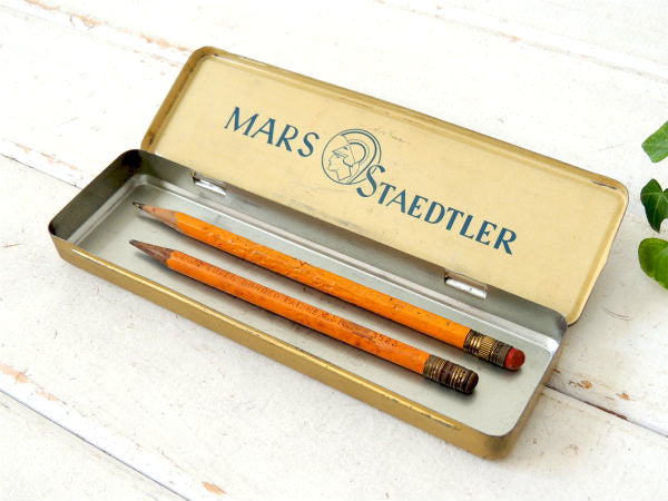 【ドイツ製・MARS・STAEDTLER】ヴィンテージ・ペンシルケース+鉛筆2本付き・TIN缶