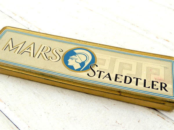 【ドイツ製・MARS・STAEDTLER】ヴィンテージ・ペンシルケース+鉛筆2本付き・TIN缶