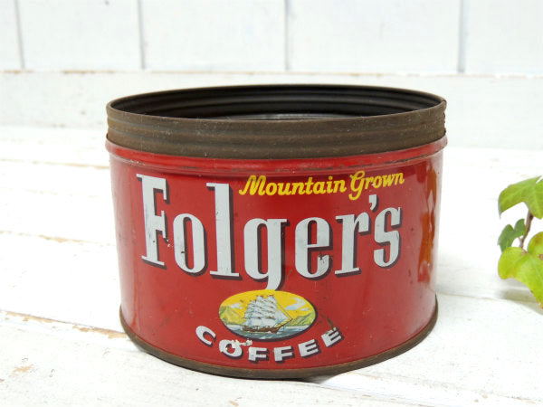 【フォルジャーズ・SF】赤・1959's・ブリキ製・ビンテージ・コーヒー缶・ティン缶・USA