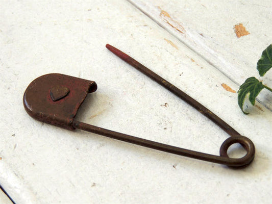 【ハート型】銅製・アンティーク・セーフティーピン/安全ピン/キーリング USA