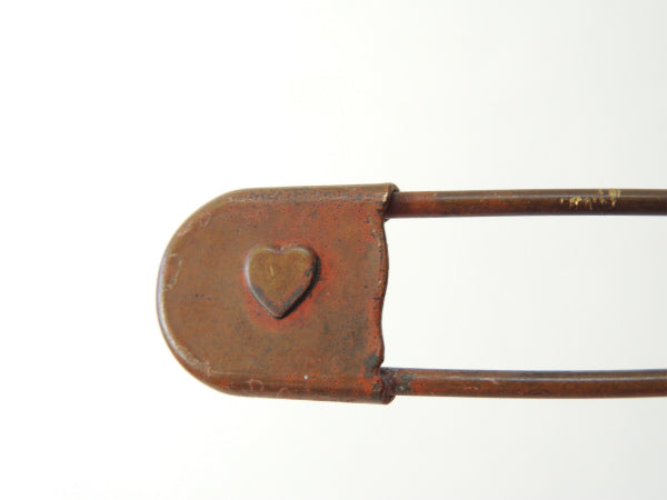【ハート型】銅製・アンティーク・セーフティーピン/安全ピン/キーリング USA