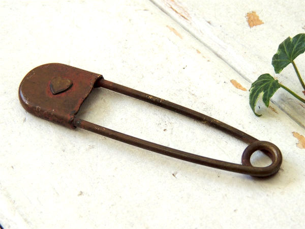 【ハート型】銅製・アンティーク・セーフティーピン/安全ピン/キーリング USA