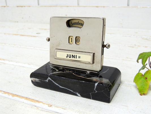 ドイツ・シルバー×黒大理石・アンティーク・デスクカレンダー・卓上カレンダー・ミッドセンチュリー