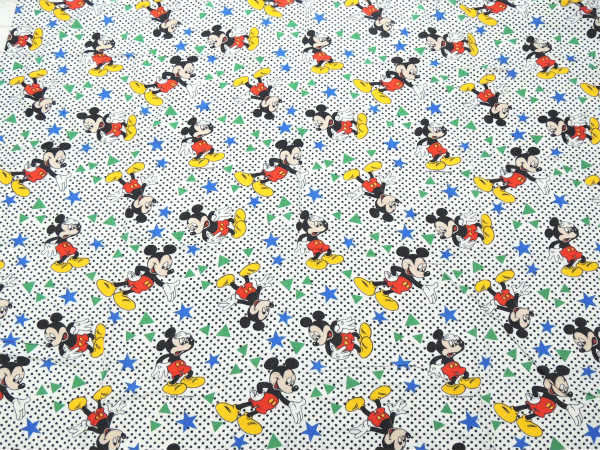 【ミッキーマウス】コットン100%・星柄&水玉柄・ヴィンテージ・ユーズドシーツ(フラットタイプ)