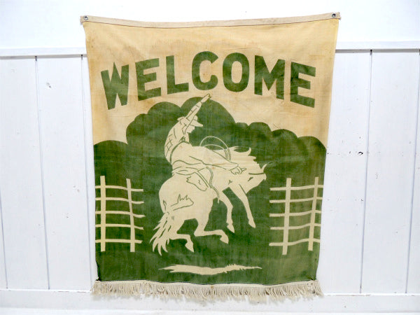 WELCOM カウボーイ US ビッグサイズ　アンティーク&ビンテージ　ウェルカムフラッグ　旗　看板