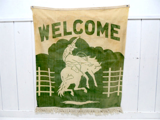 WELCOM カウボーイ US ビッグサイズ　アンティーク&ビンテージ　ウェルカムフラッグ　旗　看板