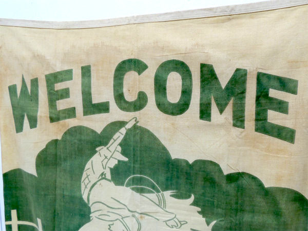 WELCOM カウボーイ US ビッグサイズ　アンティーク&ビンテージ　ウェルカムフラッグ　旗　看板