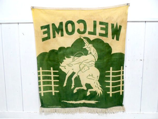 WELCOM カウボーイ US ビッグサイズ　アンティーク&ビンテージ　ウェルカムフラッグ　旗　看板