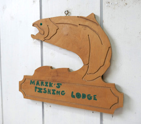 MARIK'S FISHING LODGE 木製 ヴィンテージ ウッドサイン 看板 ハンドメイド フィッシング 魚釣り