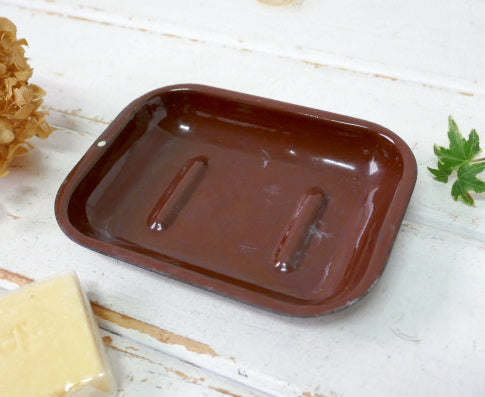 レトロ ブラウンカラー ホーロー製 ヴィンテージ ソープディッシュ 石鹸置き 小物入れ バスルーム