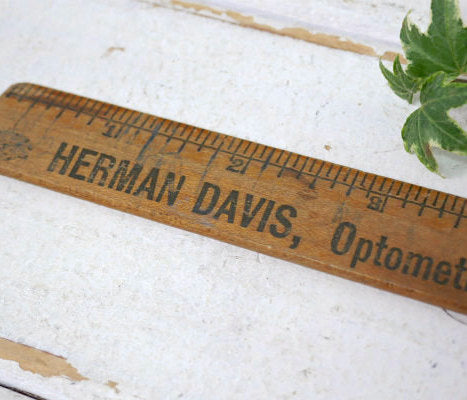 HERMAN DAVIS Optometrist サクラメント 眼科医 アドバタイジング 木製 アンティーク ルーラー 定規 USA