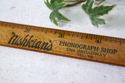 Nishkian's カリフォルニア 蓄音機 アドバタイジング 木製 アンティーク ルーラー 定規 USA