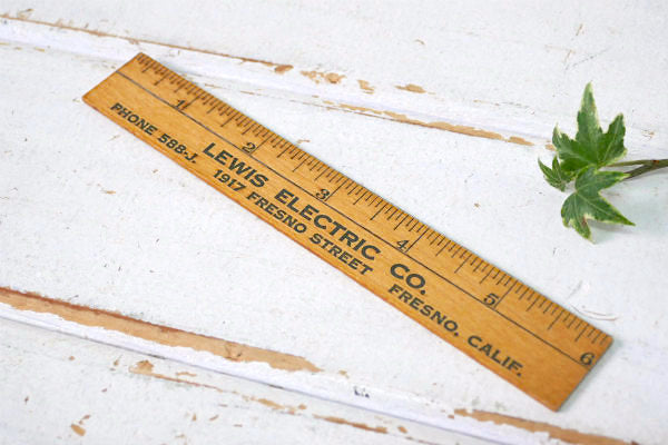LEWIS ELECTRIC CO. カリフォルニア アドバタイジング 木製 アンティーク ルーラー 定規 USA