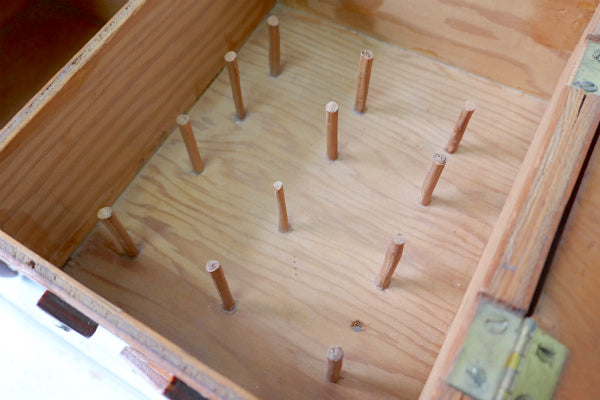 USA レトロ 木製 ２段式 両開きタイプ アンティーク ソーイングボックス 裁縫箱