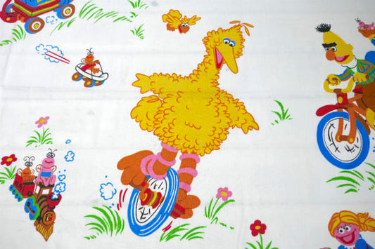 セサミストリートの仲間たち シアーズ 乗り物柄 ヴィンテージ ユーズドシーツ(ハーフサイズ)