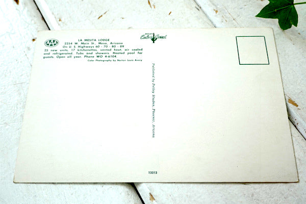 AAA トリプルエー LA MESITA LODGE 1950~1960s アリゾナ州  アメ車 当時   星条旗 フラッグ 風景 写真 ・ヴィンテージ・ポストカード ハガキ・絵葉書・印刷物
