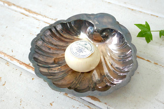 イギリス製 シルバープレート エレガント シェル型 ヴィンテージ トレイ ソープディッシュ キャンデイトレイ