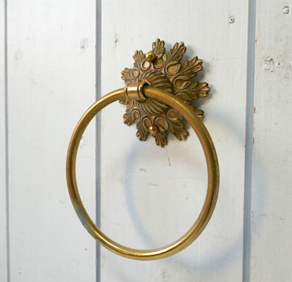 フラワー ゴールドトーン 60's ヴィンテージ タオルリング タオルハンガー バスルーム パウダールーム USA