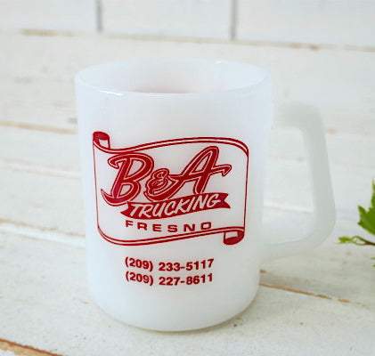 フェデラル B&A TRUCKING FRESNO トラック会社 ミルクガラス製 ヴィンテージ マグカップ アドマグ 食器 USA