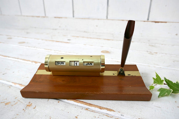 PARK SHERMAN パークシャーマン 木製×ゴールドメタル製 ヴィンテージ デスクカレンダー 卓上カレンダー ミッドセンチュリー USA