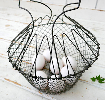 OLD シャビー ワイヤー製 折りたたみ式 ヴィンテージ エッグ バスケット カゴ かご キッチン雑貨 USA
