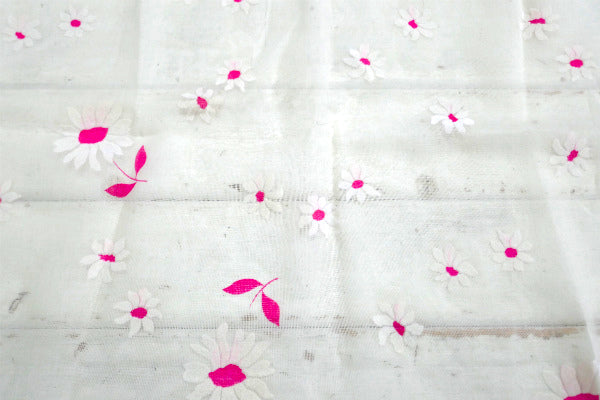 ピンク×ホワイト 花柄 シースルー素材 デッドストック ヴィンテージ ファブリック 生地 ハンドメイド 手芸 USA