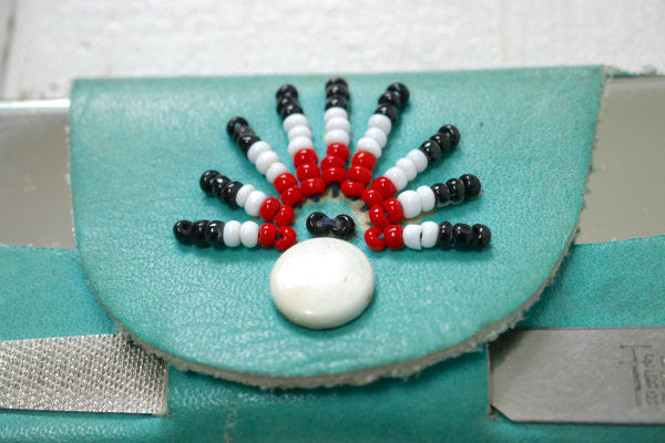 ターコイズブルー ネイティブアメリカン インディアン レザーケース入り ヴィンテージ ハンドミラー 手鏡  爪やすり USA