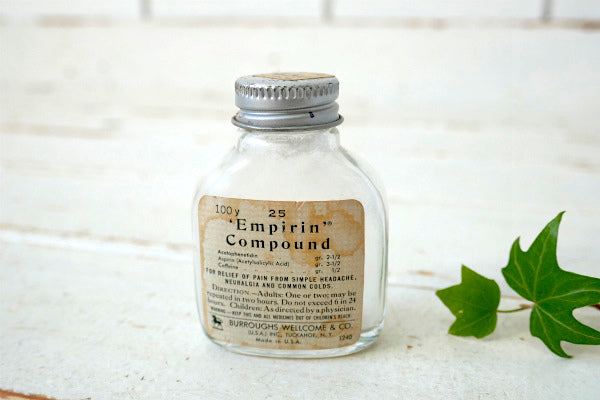 Empirin Compound ヴィンテージ エンボス OLD ガラス容器　薬瓶 MADE IN U.S.A. 薬局