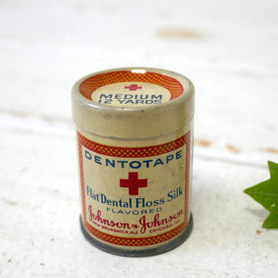 歯科 デンタル 薬局 ジョンソン&ジョンソン 歴史的資料 薬缶 デンタルフロス アンテーク OLD 缶 USA