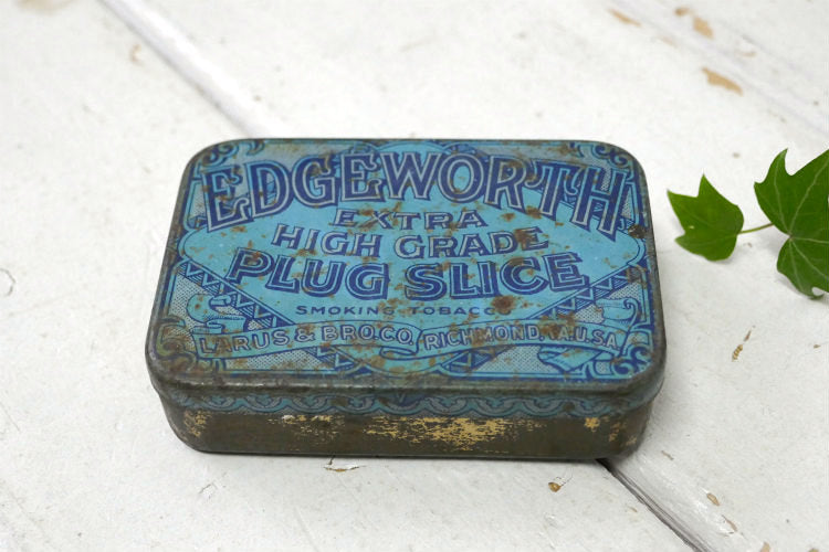 Edgeworth Tobacco クラシカルデザイン 水色 20's アンティーク OLD タバコ缶 ティン缶 小さな缶 USA