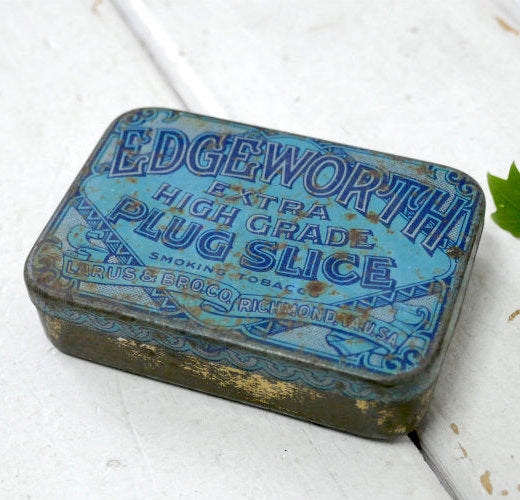 Edgeworth Tobacco クラシカルデザイン 水色 20's アンティーク OLD タバコ缶 ティン缶 小さな缶 USA