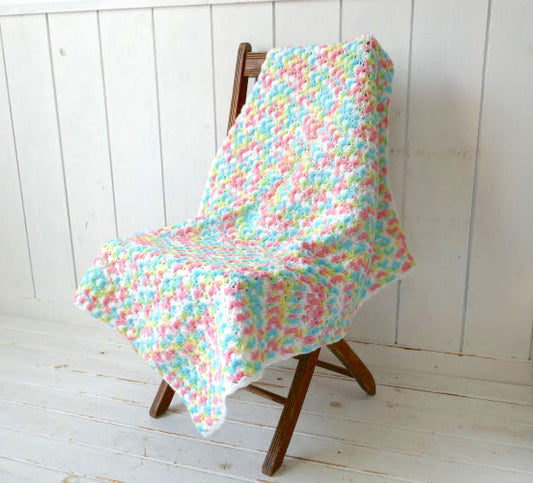 パステルカラー 手編みニット 松編み ヴィンテージ ブランケット ひざ掛け ベビーブランケット ハンドメイド 1点物 USA