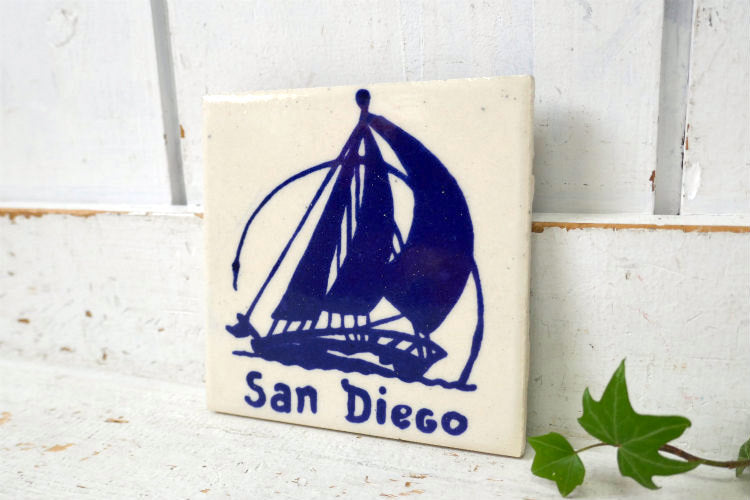 San Diego サンディエゴ ヨット セラミック製 ヴィンテージ タイル コースター スーベニア品 カリフォルニア　建材