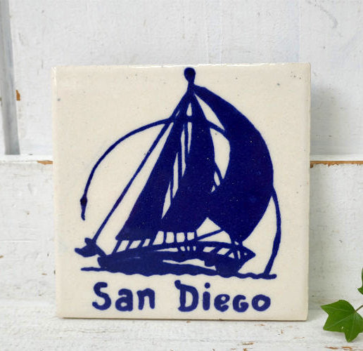 San Diego サンディエゴ ヨット セラミック製 ヴィンテージ タイル コースター スーベニア品 カリフォルニア　建材