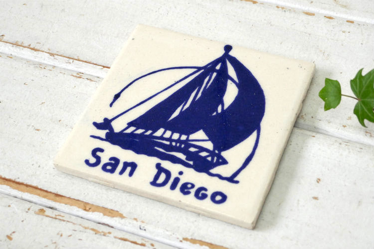 San Diego サンディエゴ ヨット セラミック製 ヴィンテージ タイル コースター スーベニア品 カリフォルニア　建材