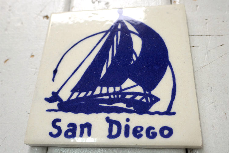 San Diego サンディエゴ ヨット セラミック製 ヴィンテージ タイル コースター スーベニア品 カリフォルニア　建材