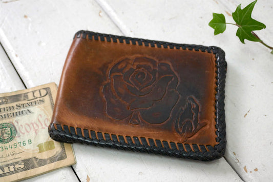 花柄 バラ ローズ レザー製 ヴィンテージ 財布 ウォレット 二つ折り財布 レザー小物 革