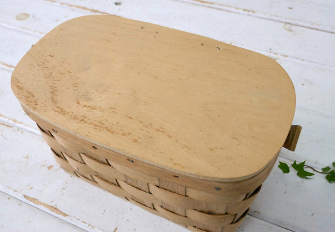 USA 木製 ヴィンテージ バスケット カゴバッグ ウッドバスケット ハンドバッグ ピクニック キャンプ 裁縫箱