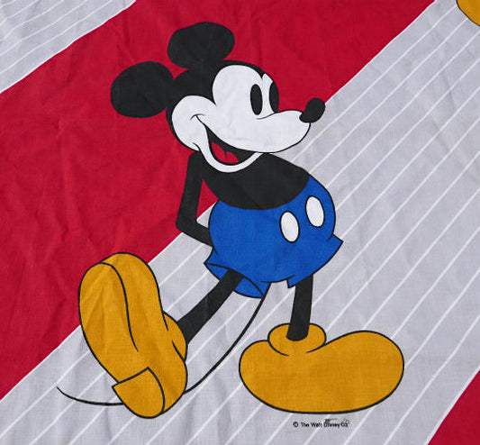 ミッキーマウス ディズニー 斜めストライプ柄 デッドストック ヴィンテージ ボックスシーツ ベッドシーツ USA