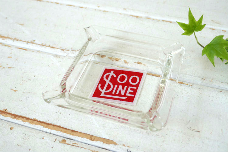 Soo Line スーライン 鉄道 ＄ ガラス製 アドバタイジング ヴィンテージ 灰皿 アシュトレイ USA