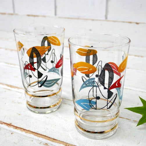 アトミック アブストラクト カラフル 50's ヴィンテージ グラス タンブラー ガラスコップ 食器 USA