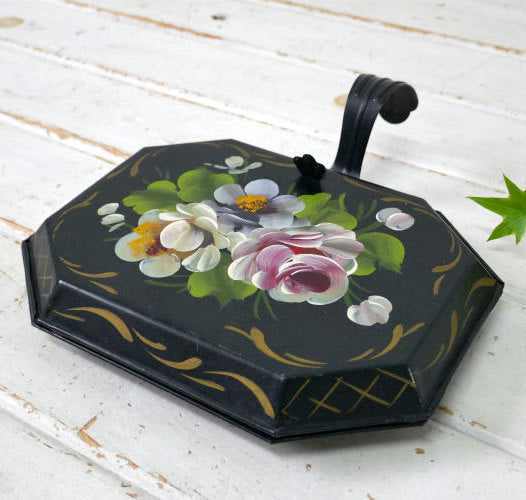 フラワー 花柄 ハンドペイント トールペイント ヴィンテージ クラムトレイ 卓上ちりとり ダストパン USA