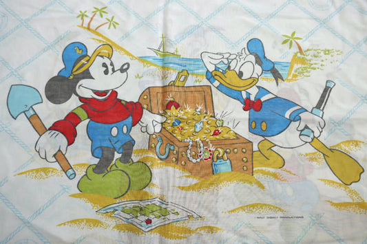 ミッキー&ドナルドダック トレジャーハント 宝探し柄 ヴィンテージ ピローケース 枕カバー USA