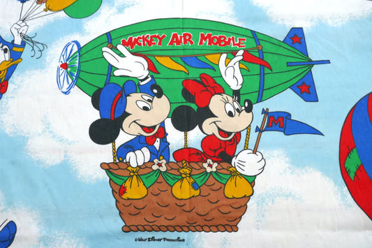 ミッキー&フレンズー ディズニー カラフル 飛行船 ヴィンテージ ユーズドシーツ(ボックスタイプ) USA
